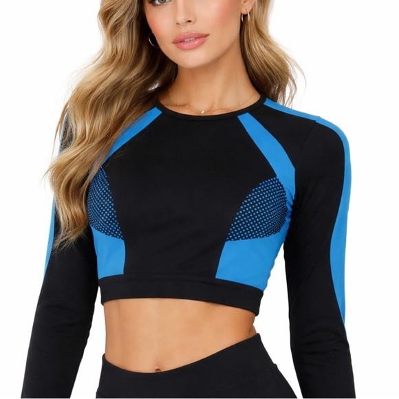 sports illustrated Tops - Sports Illustrated Swim Black and Blue Long Sleeve Crop Top